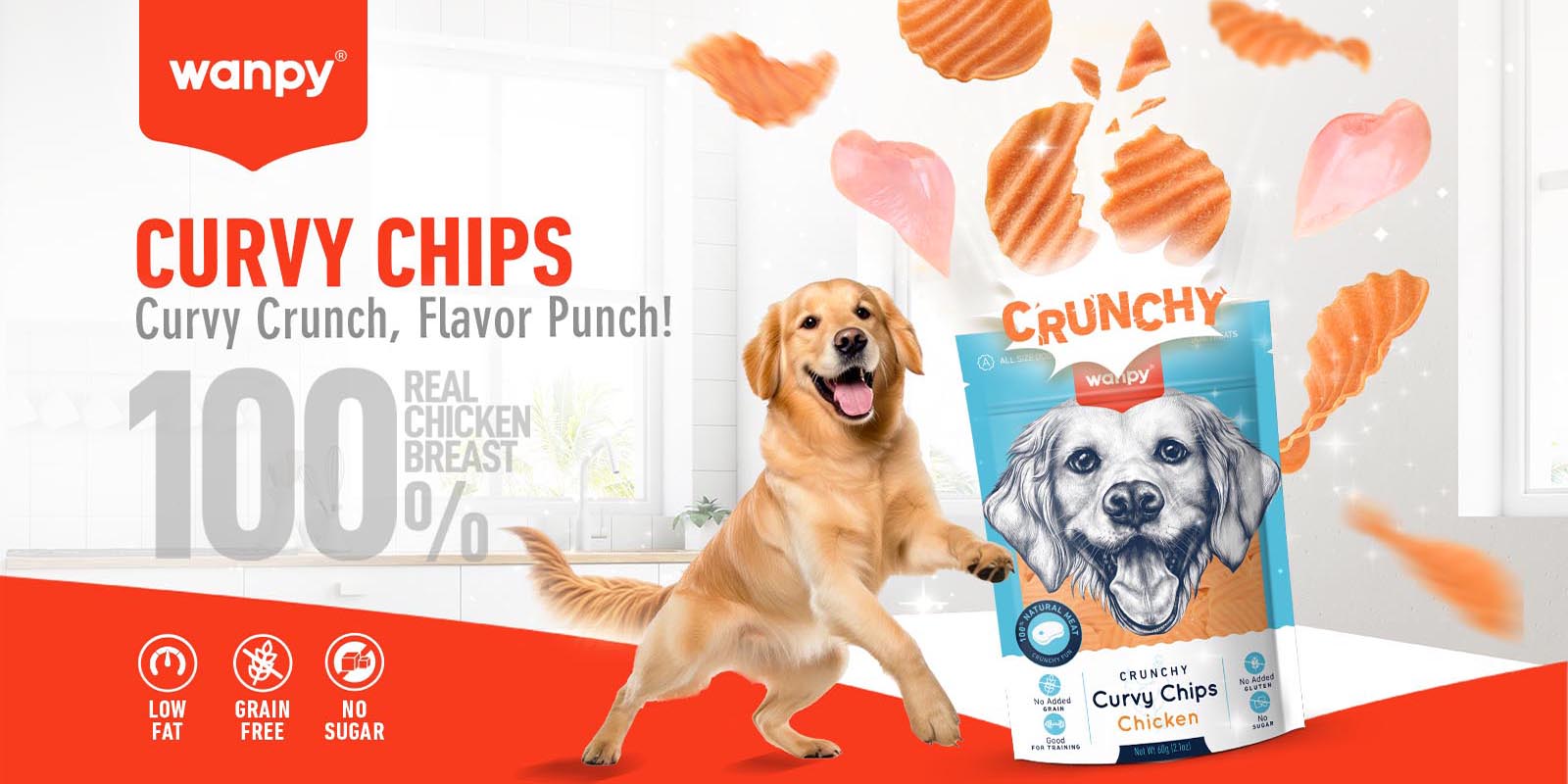 Curvy Chips Chicken  for Dogs | Wanpy