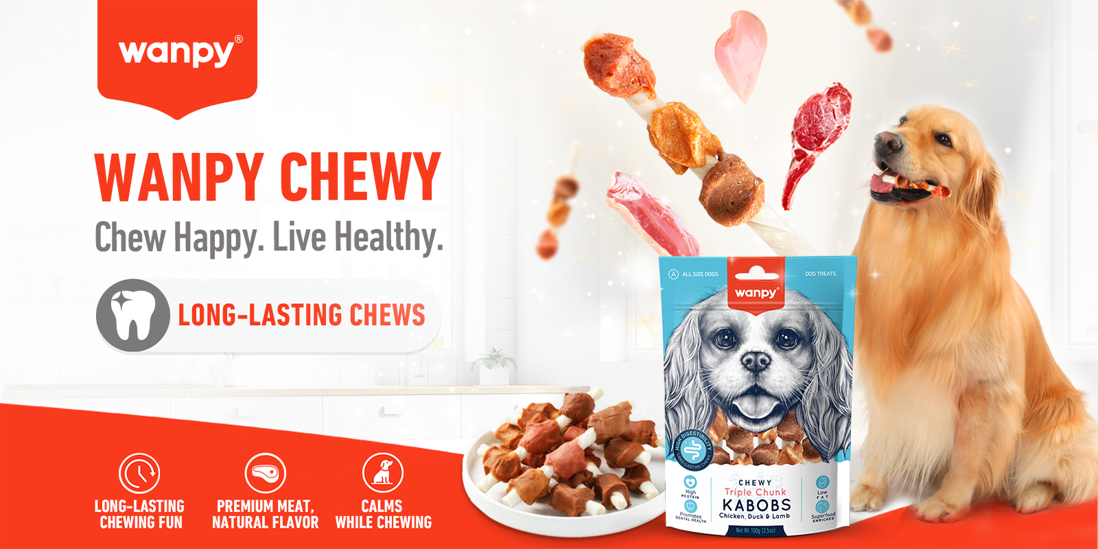 Triple Chunk Kabobs for Dogs | Wanpy