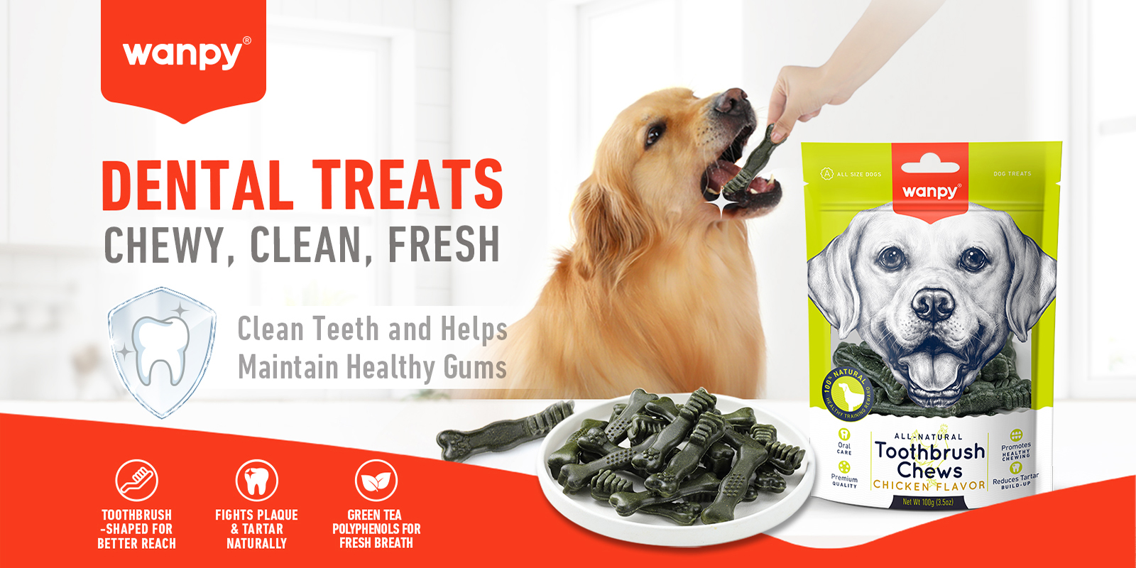 Toothbrush Chews (Chicken Flavor) for Dogs | Wanpy