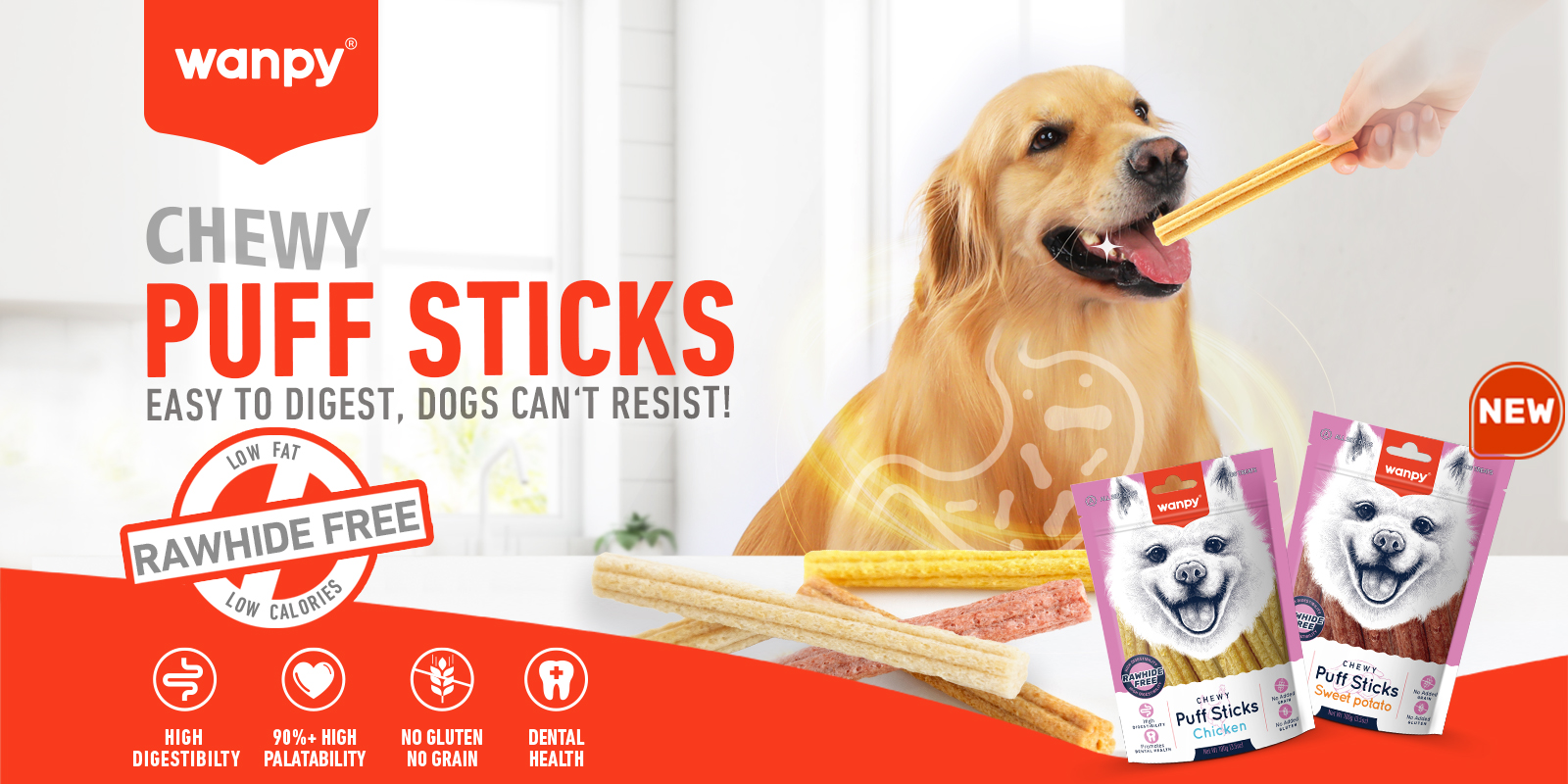 Puff Sticks Chicken Recipe for Dogs | Wanpy