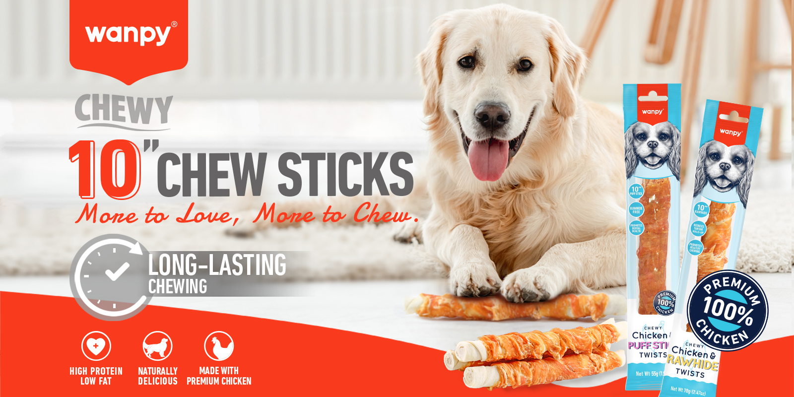 Chewy Chicken Jerky & Rawhide Twists for Dogs | Wanpy