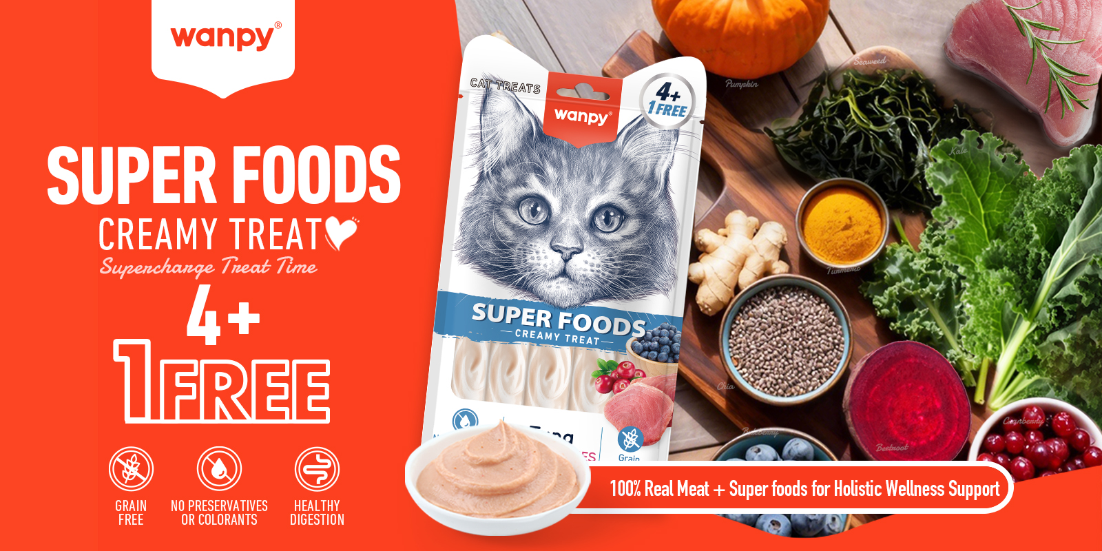 Superfoods Creamy Treat Chicken with Pumpkin & Kale for Cats | Wanpy