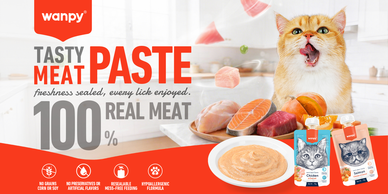 Tasty Meat Paste Salmon, Chicken & Carrot for Cats | Wanpy