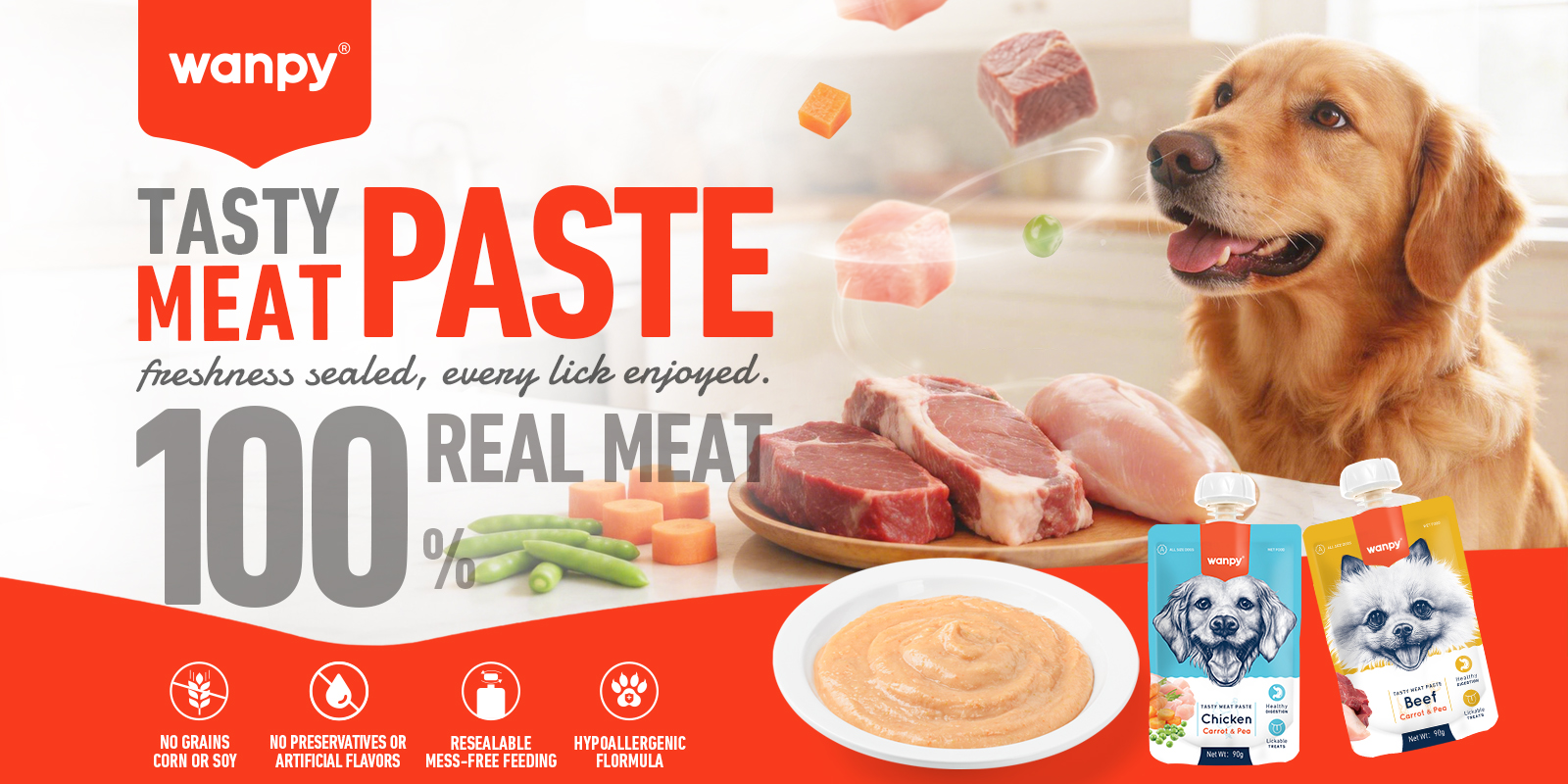 Tasty Meat Paste Chicken, Carrot & Pea for Dogs | Wanpy
