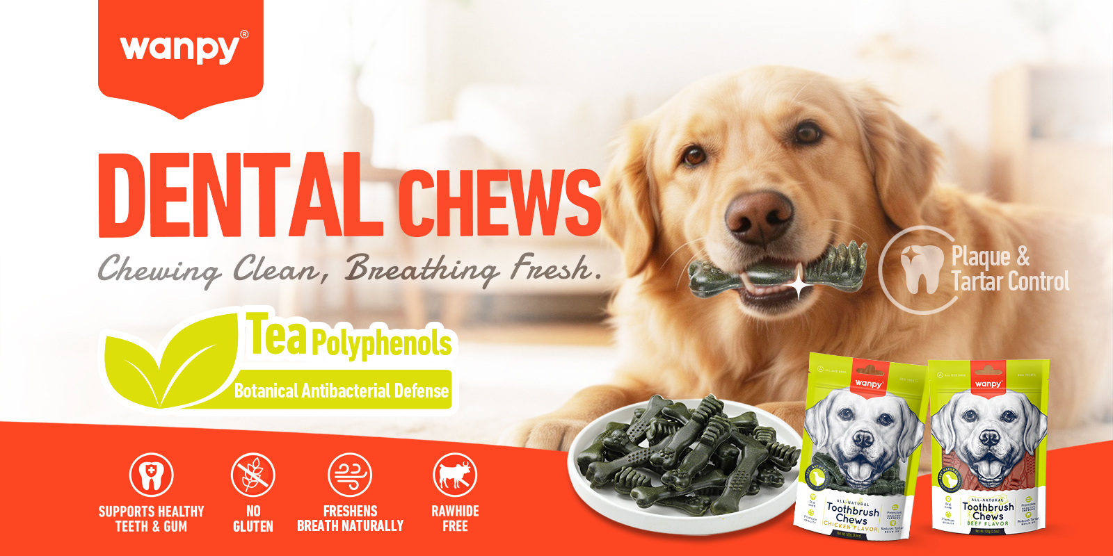 Toothbrush Chews (Chicken Flavor) for Dogs | Wanpy